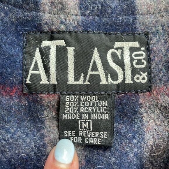 90s Y2K Vintage Wool Plaid Whipstitch Vest At Last Co Medium Blue - Picture 2 of 5